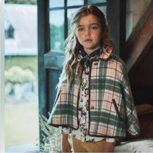 Janie and jack green and pink plaid brushed twill cape nwt